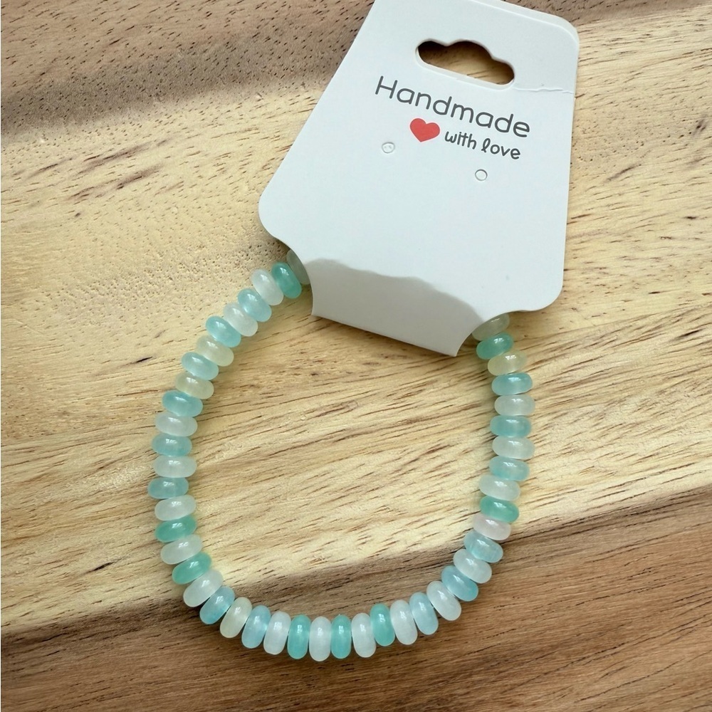 Light Blue and White Glass Beaded Bracelet